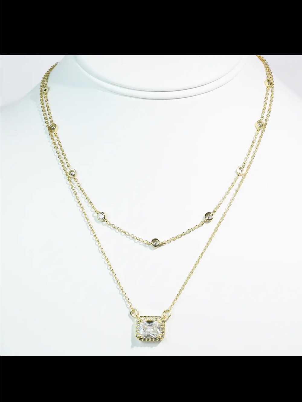 Treasure Jewels Gold Square Crystal Pendant Necklace - Gold